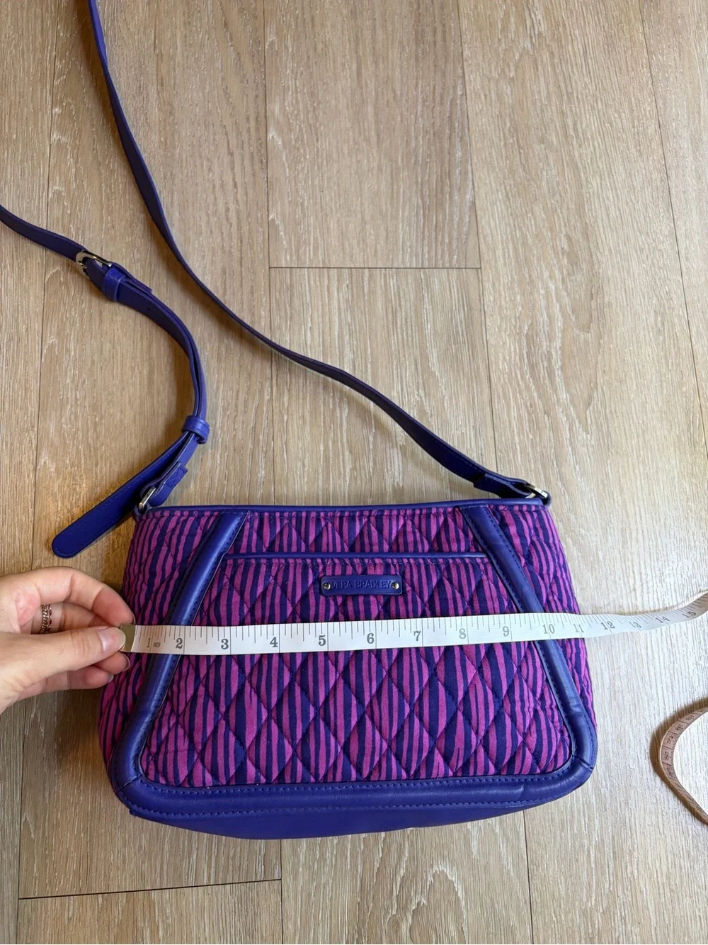 Vera Bradley Trimmed Trapeze Pink & Purple Striped Patterned Shoulder Bag